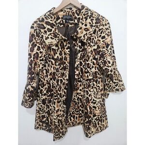 Eden Court Leopard Print Jacket Brown Tan Animal Bell Sleeve Button Up Large